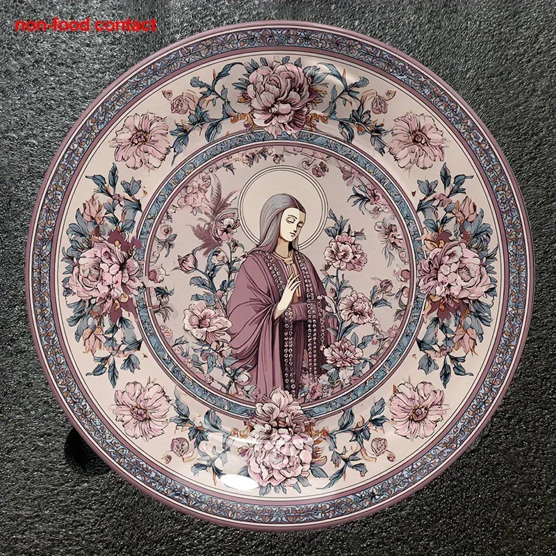 1pc Vintage Floral Ceramic Hanging Wall Plate - Elegant Pastel Pink, Blue, Green, Non-Food Contact Decorative Tray for Jewelry