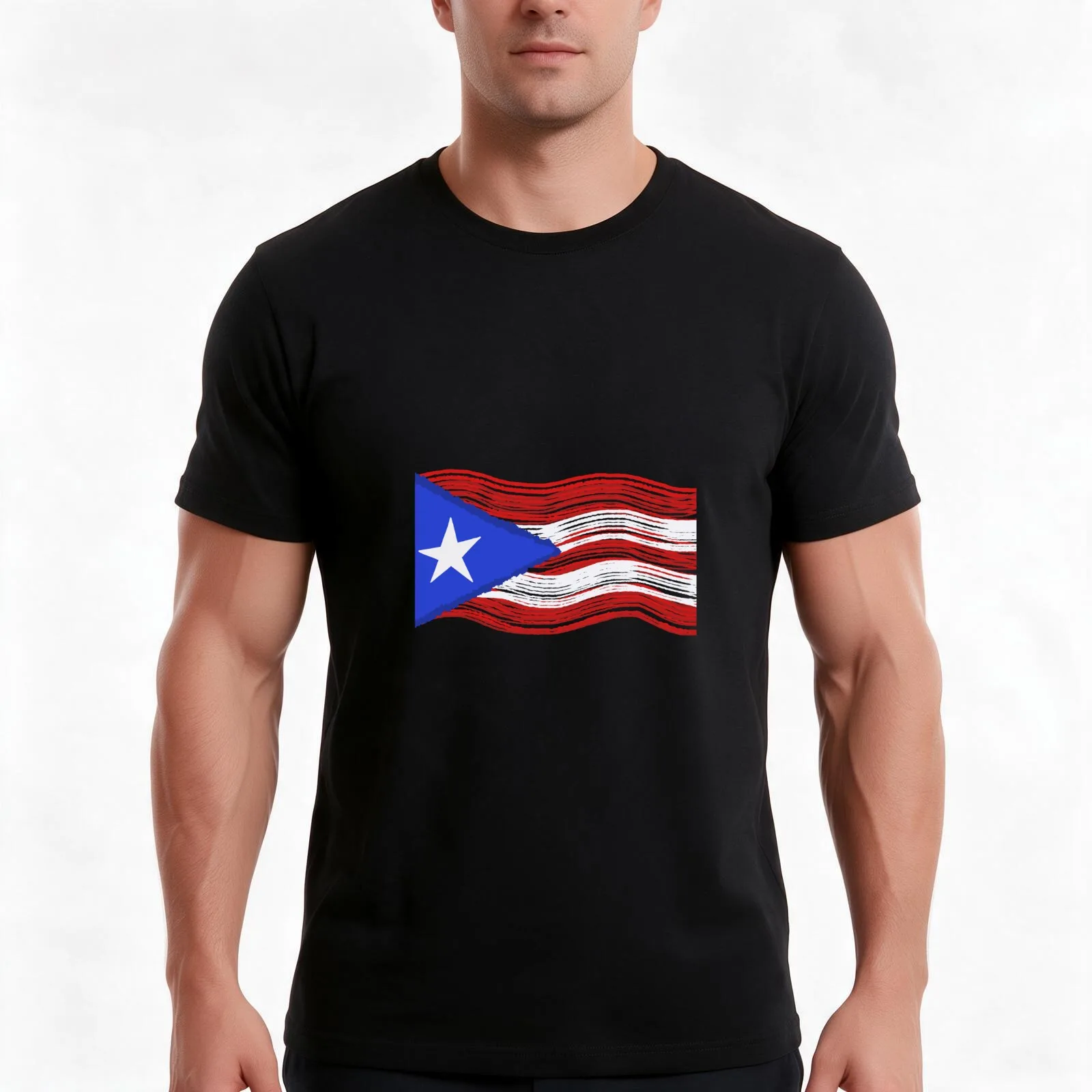 Puerto Rican Flag T-Shirt, Summer Casual Cotton Tee, Oversized Streetwear Tops, Vintage Graphic Print, Loose Fit Short Sleeve