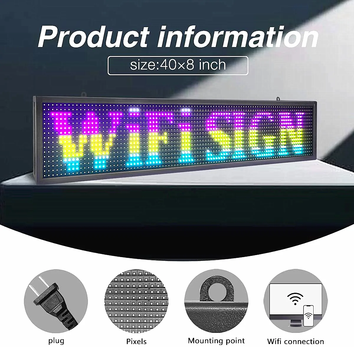 Full-Color P10 LED Sign Programmable WiFi Rolling Information LED Display Digital Message Display Board by Wireles (1000X200mm))