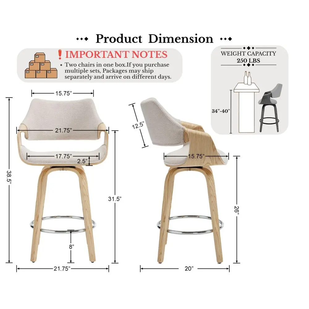 

Modern Barrel Swivel Counter Stools Counter Height Swivel Bar Stools with Backs Set of 4, Beige Chenille holstered Bar Height