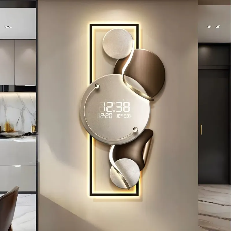 Black Night Light Wall Clock Fashion Premium Big Living Room Digital Clock Luxury Modern Design Orologio Da Parete Home Decor