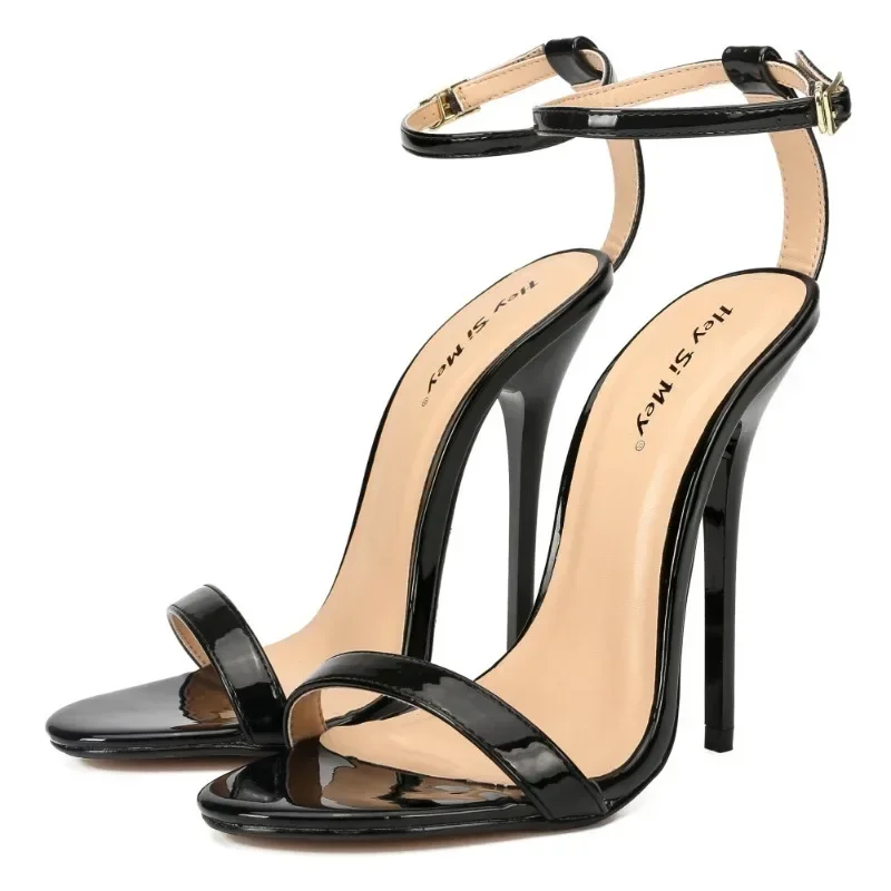 Sandals Summer Women Sandalias Classics Buckle Strap Patent Leather 13CM Thin Heels Fashion Girls Pumps Women Shoes Black