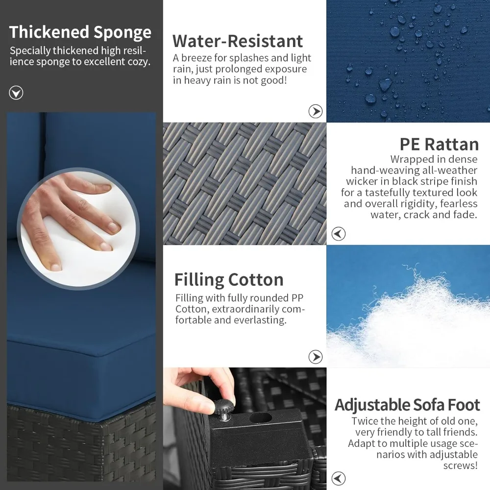 テラスセグメント化された6ピース全天候型籐テラス家具セット、屋外セグメント化されたガラステラステーブル、滑り止めパッドと