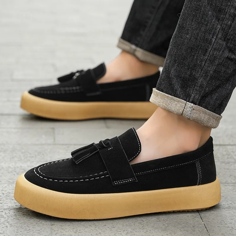 Men's Casual Shoes Platform Loafers Luxury British Style Suede Male Sneakers Slip on Driving Shoes Trend Shallow Men Shoes 2025