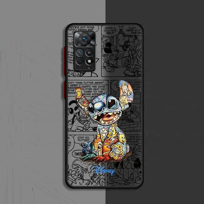 Disney Mickey Minnie Mouse Stitch Phone Case for Xiaomi Redmi Note 13 Pro11 Pro 10 Pro 8 9 9S 9T 12 Pro 5G 11S 12S Black Matte