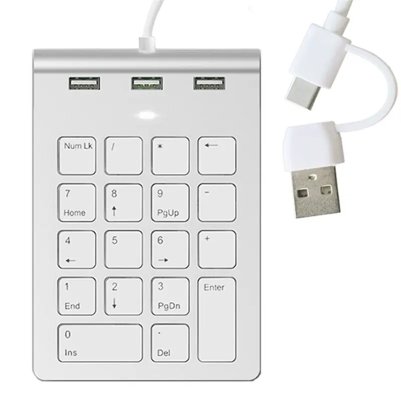 Type C& USB Wired Mini Numeric Keypad, 3 USB2.0 Port Hub Included- For Bank For Accounting Teller, Laptop Pad