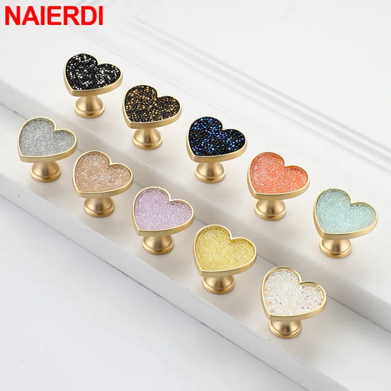 NAIERDI Heart Diamonds Cabinet Handles Zinc Alloy Lucky Clover Furniture Handles Drawer Knob Kitchen Wardrobes Dresser Knob