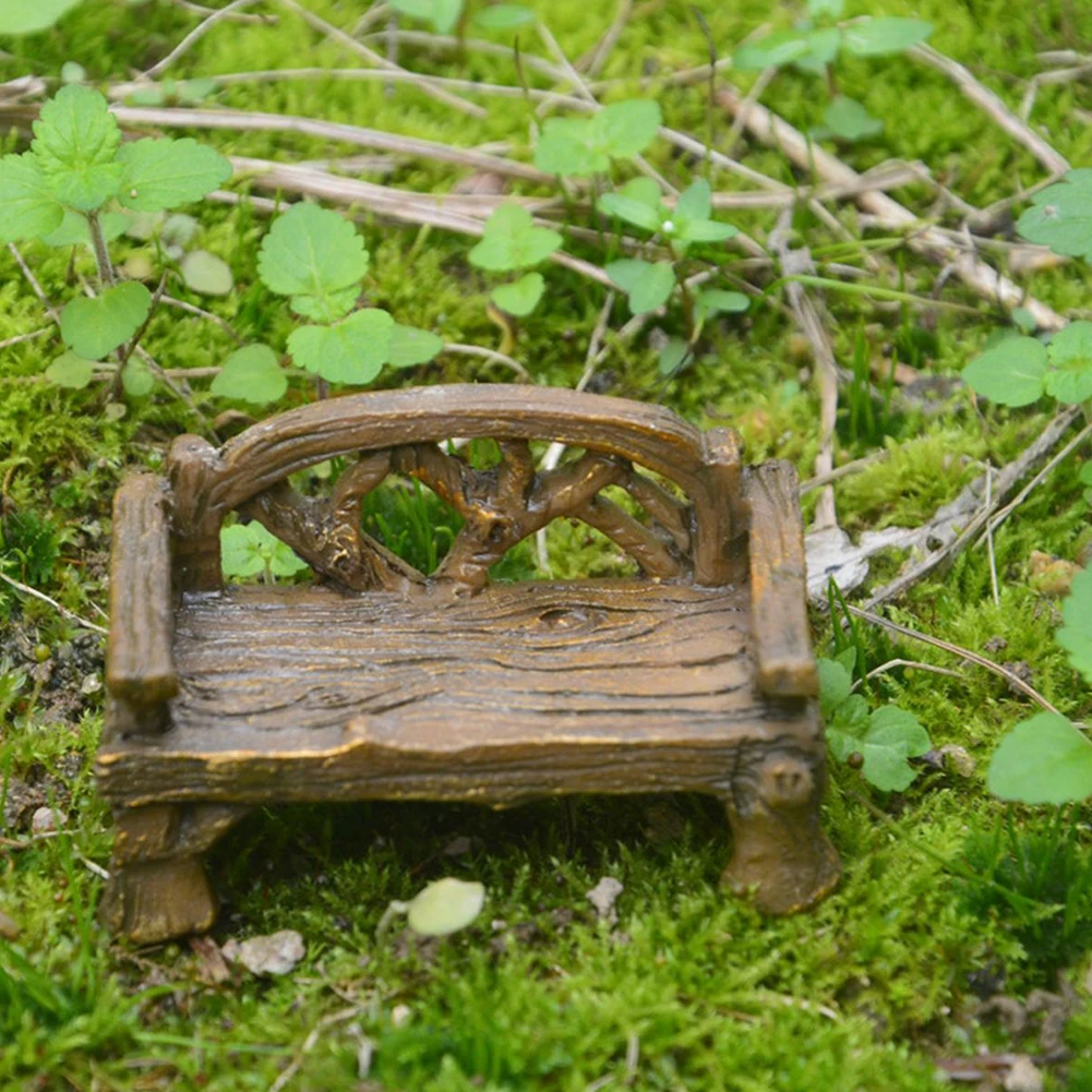 Mini Cute Wooden Chair Stool Fairy Couple Bench Action Figurine DIY Garden Miniatures Home Decor Micro Gnome Terrarium Gift