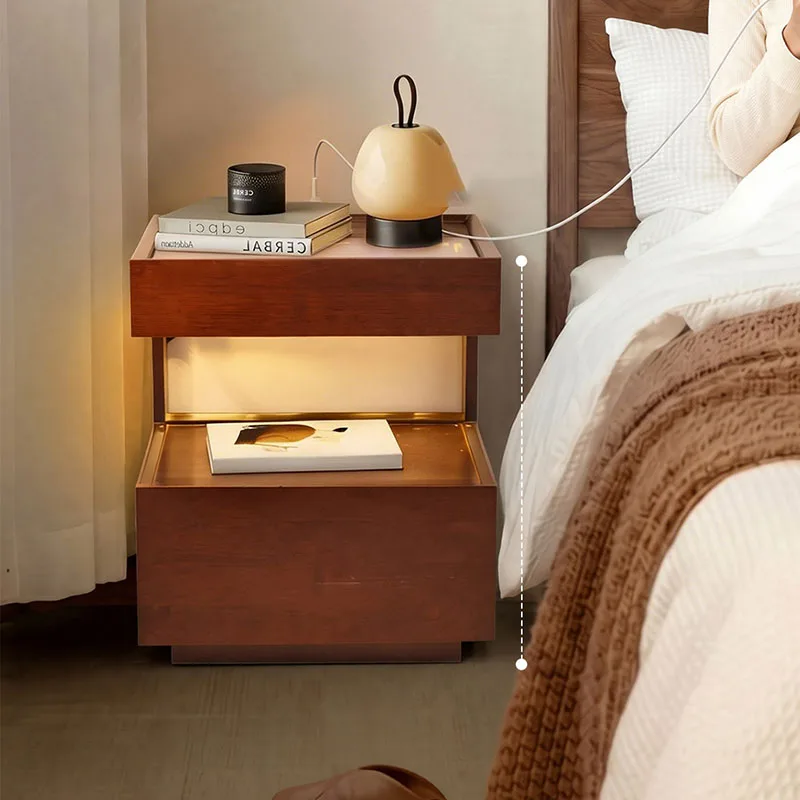 Mesita de noche de madera para dormitorio, mesita de noche móvil con cajones, librero, organizador de lujo, muebles para el hogar