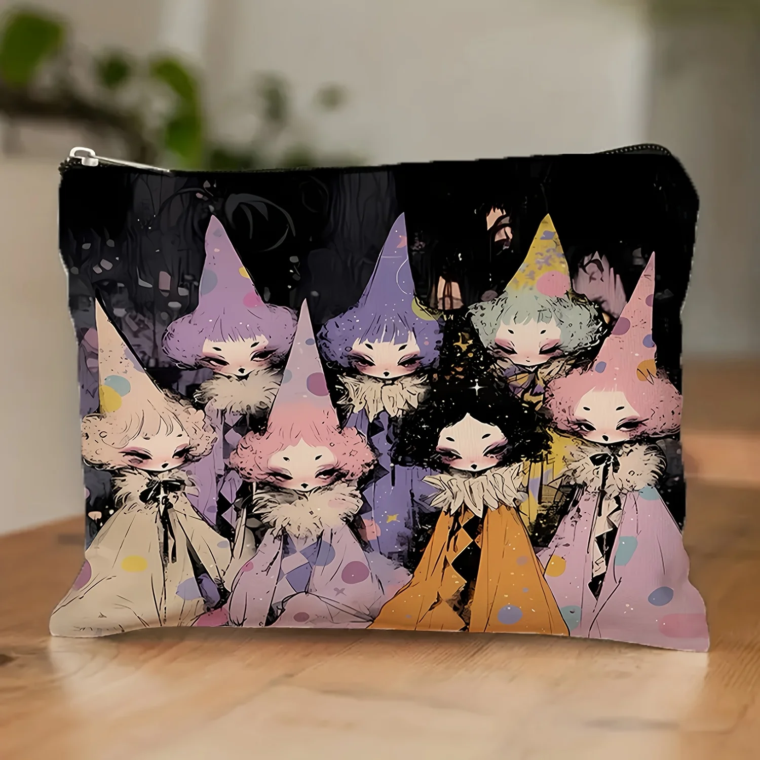 AGothic-style dark little girl cosmetic bag- multifunctional zipper pouch, jewelry storage bag, perfect travel zipper small stor
