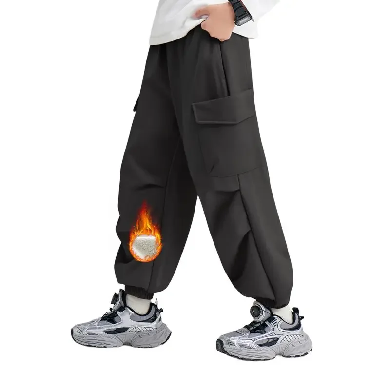 

Autumn Winter Kid Boy Sport Solid Color Pocket Climbing Hiking Pant 4-16 Years Children Winter Fleece Pants