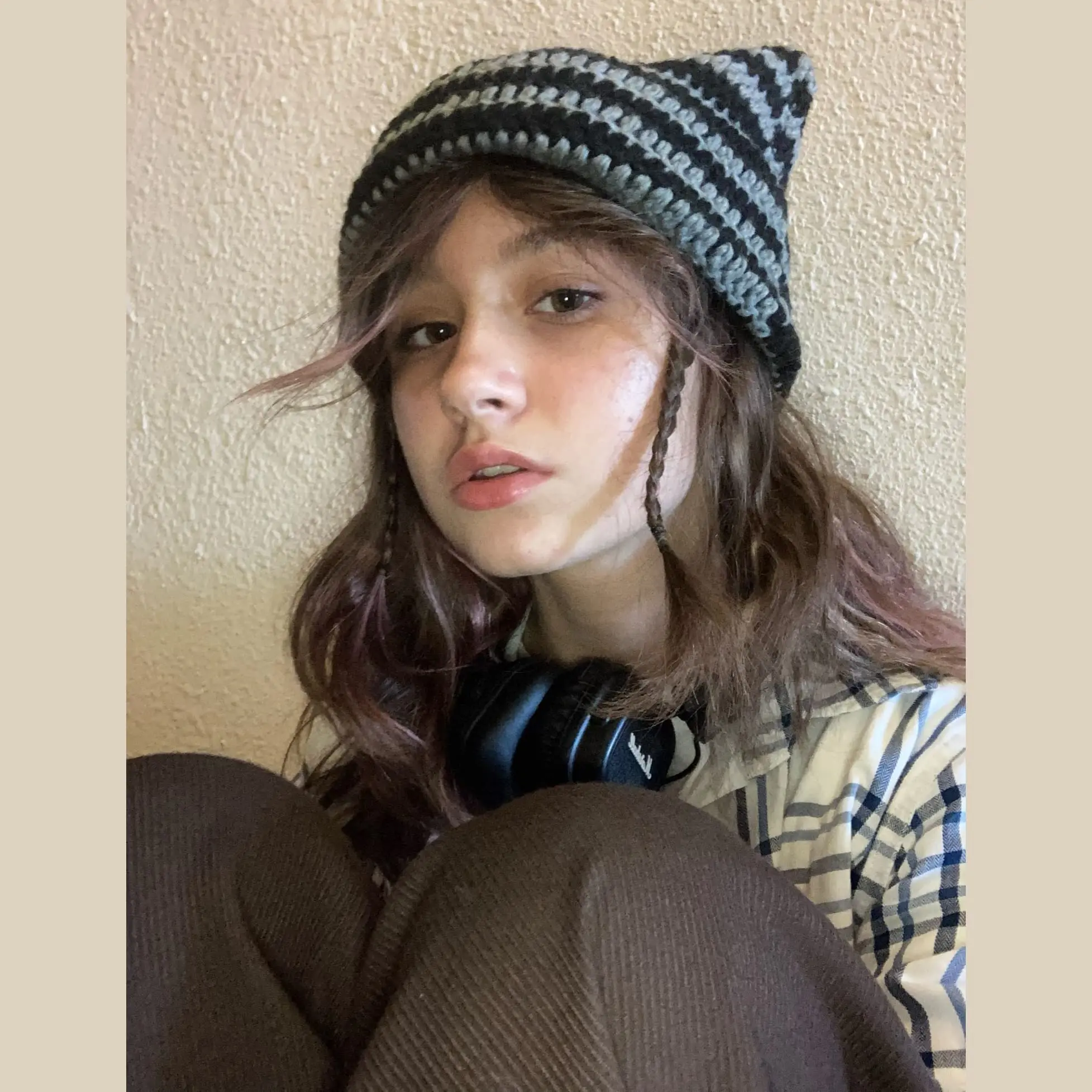 Women's Cat Beanie Crochet Hats with Ears Knitted Winter Warm Elastic Cap Slouchy Halloween Cosplay Costume For Boys Girls Adult