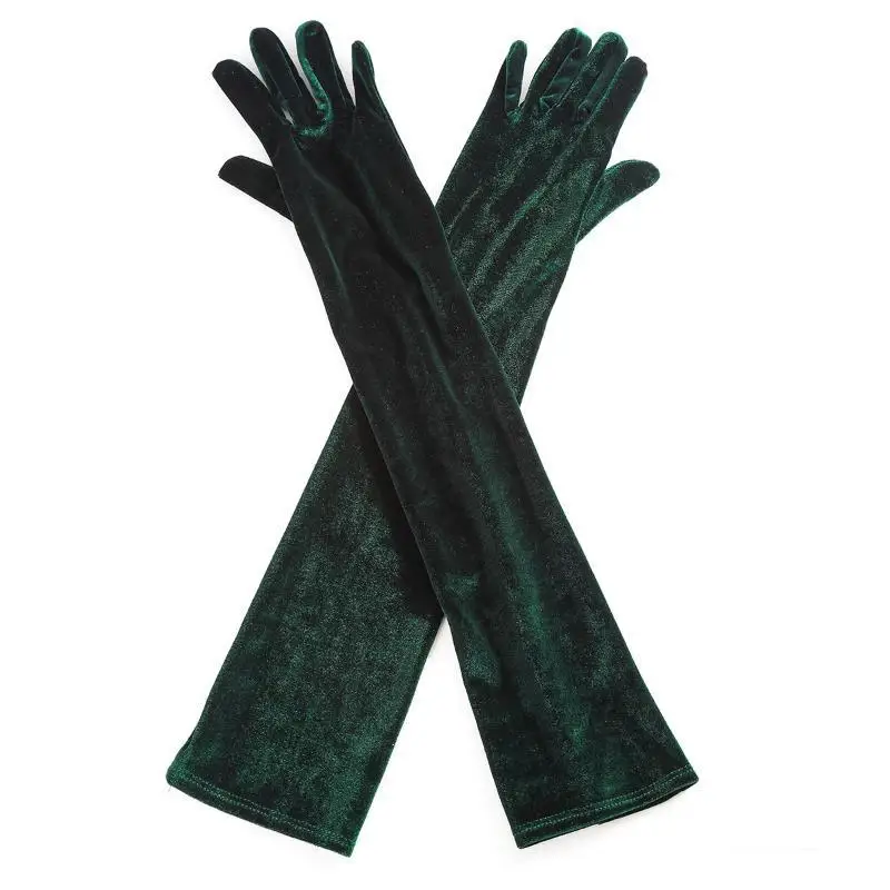 1 Paar Damen-Handschuhe aus flauschigem, elegantem Samt, einfarbig, 53 cm lang, Vollfinger-Handschuhe für Abendkleider, Etikette, Bühnenauftritte, Party-Handschuhe – Detail 5