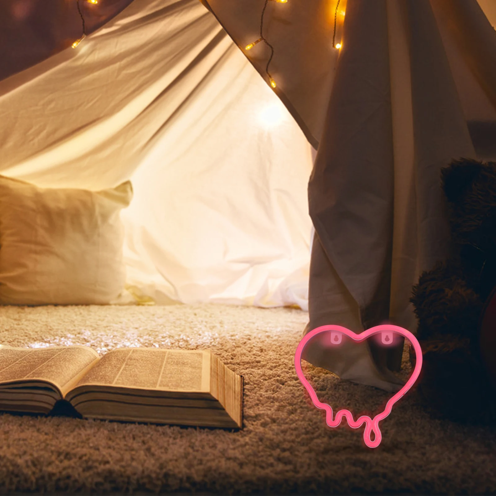 

Melting Heart Neon Light Sign White Plastic Bedroom Bar Decor Romantic Atmosphere Valentine Gift Night Lamp Heart Shape Lighting