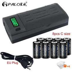 PALO 1.2V C Size Rechargeable Battery 4000mAh Ni-MH Type C R14 Batteri For Gas Cooker Car Toy Flashlight Radio+ Smart Charger