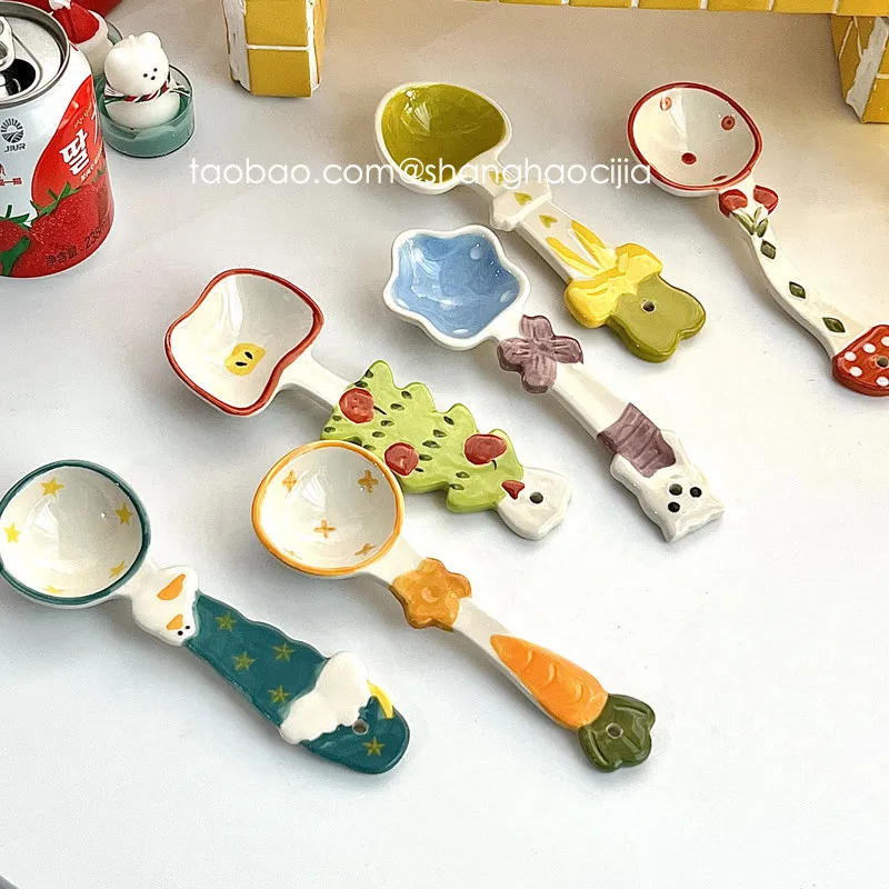 Korean Cartoon Ceramic Soup Spoon Girls Afternoon Tea Cake Dessert Spoons Kids Household Breakfast Milk Oat Spoon