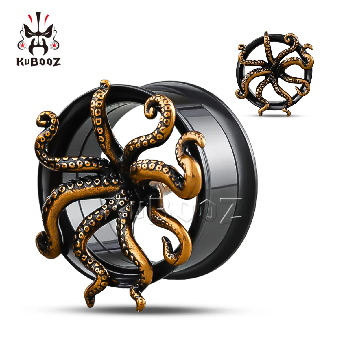 KUBOOZ-Octopus Tentacles Ear Expander Plugs, Ear Tunnels, Gauges Stretchers, Screw Piercing, Body Jewelry, Earrings, 1Pair
