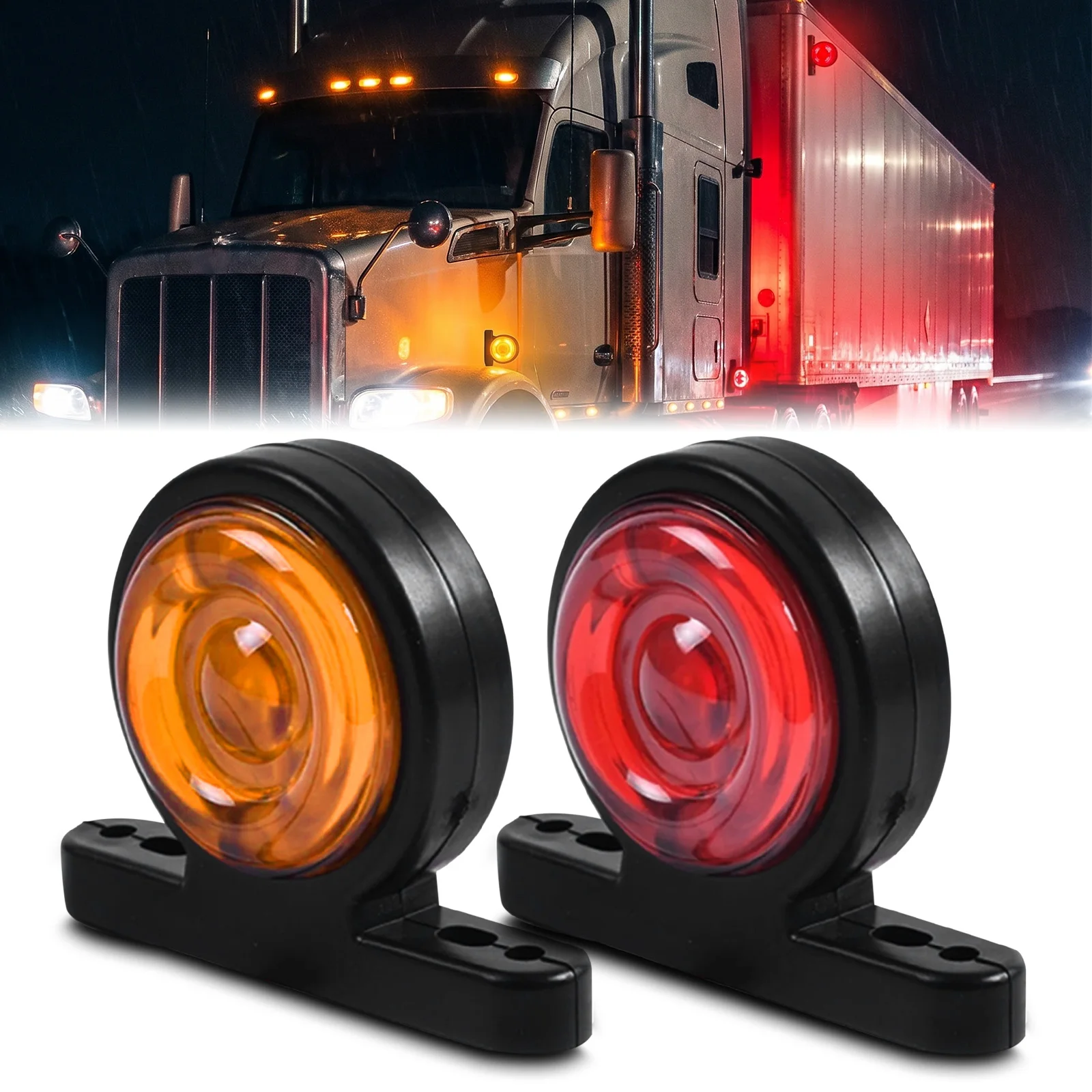 2 Pcs ABS IP68 Waterproof Side Marker Light With Stud Mount Bracket 12-24V Double-Sided LED Side Marker Light Accessories