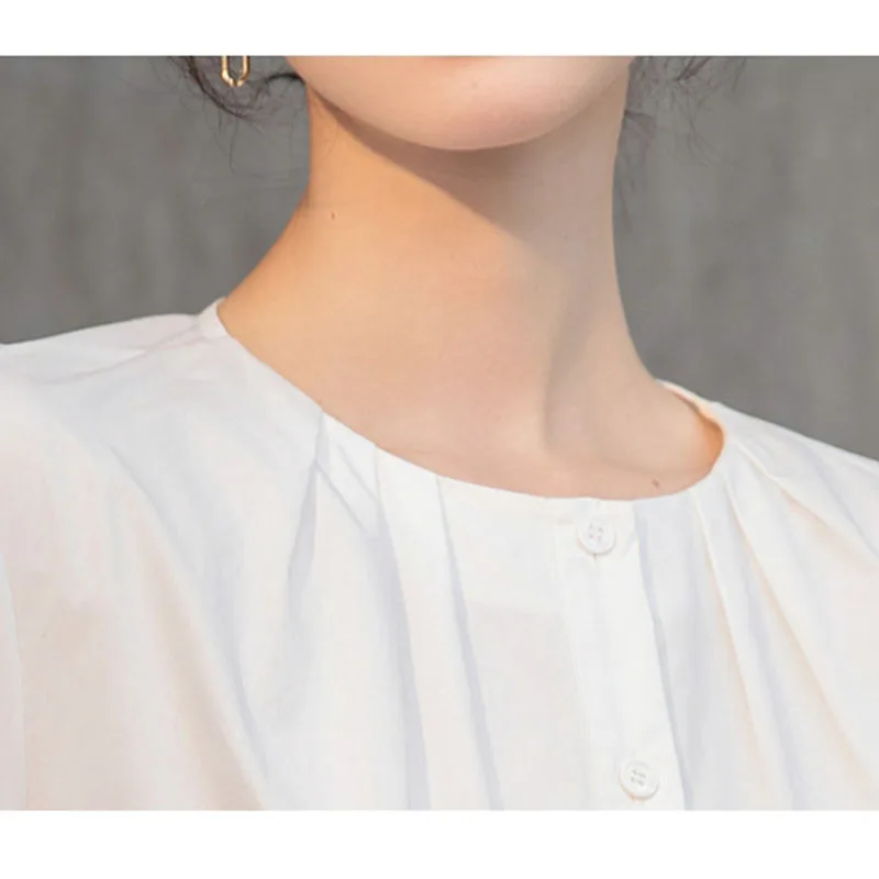 Spring Summer Casual White Shirt Women Three Quarters Sleeve Blouses O Neck Basic Tops Office Lady Clothing Blusas Mujer New