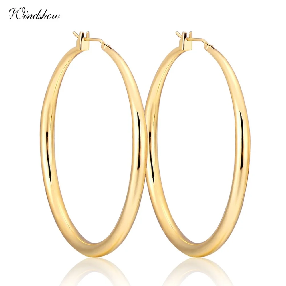 Windshow-Pendientes de aro grandes para mujer y niña, Aretes de Color amarillo, rosa y dorado, joyería