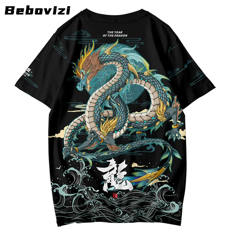 Anime Chinese Dragon Print Tshirt Japanese Streetwear Hip Hop T Shirts Summer Mens Casual Short Sleeve Tops Tees Oversized 6XL