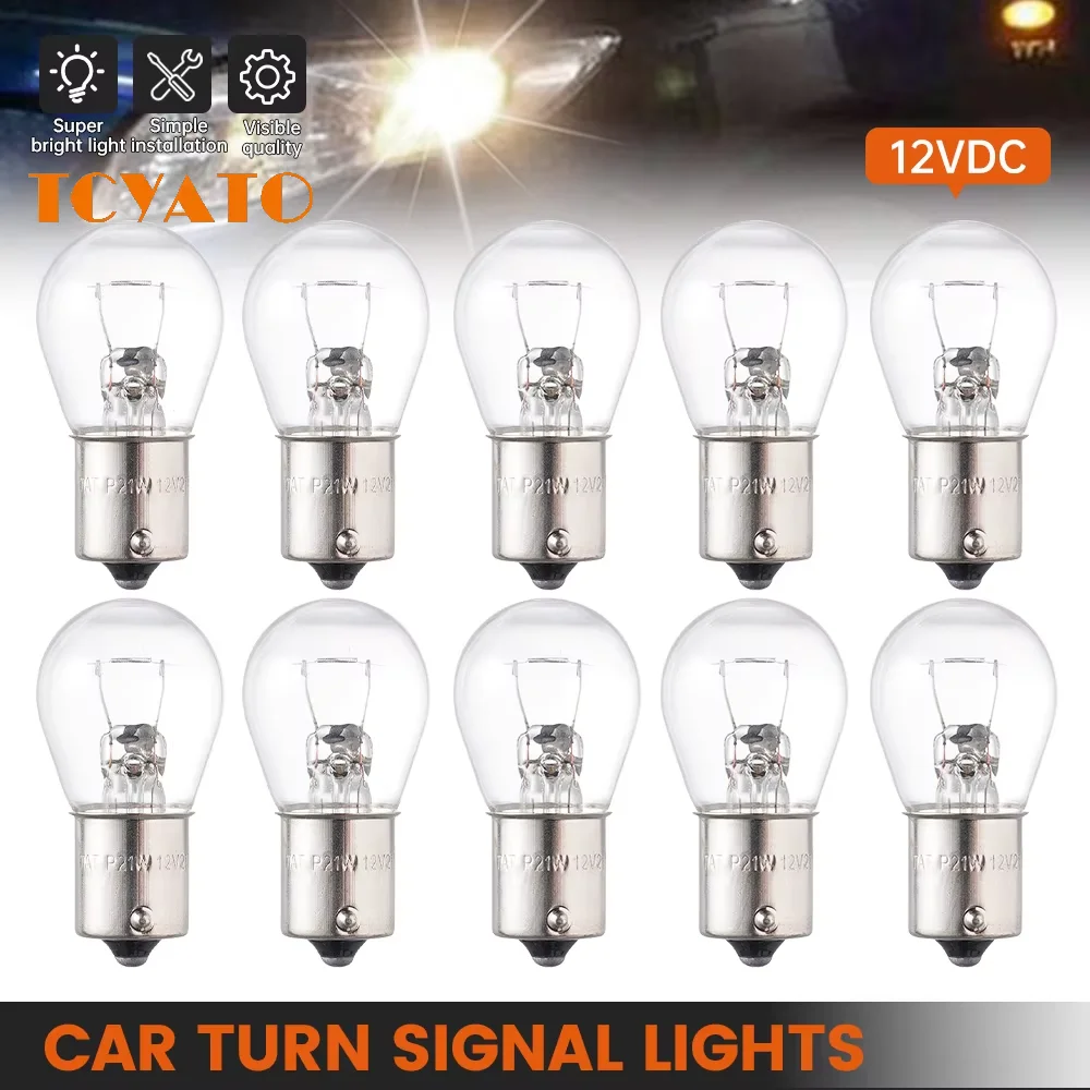 TCYATO 10PCS Halogen lamp Car 12V brake bulb turn signal light 1156 single-tail flat Angle warm light 24V truck light