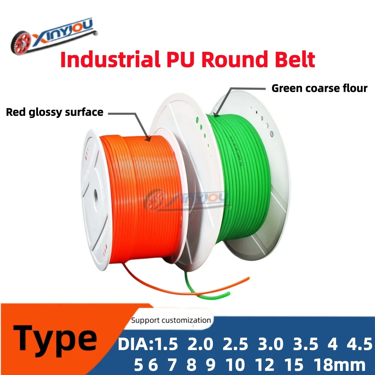 PU Polyurethane Round Belt Per Meter Custom Length Splicing  Dia 1.5-18mm Joint Rough Surface Industrial Conveyor O Ring Belt