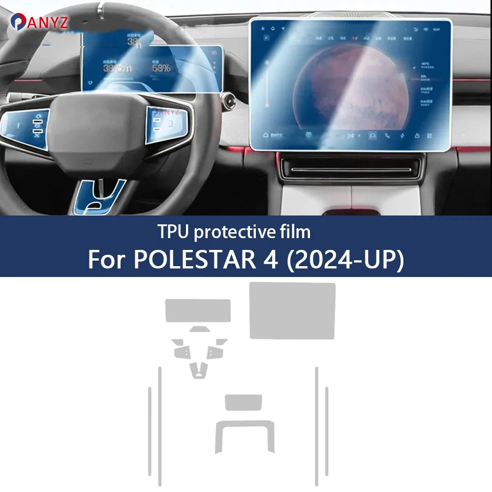 

For Polestar 4 2024 Car Interior Dashboard Navigation Center Console Media TPU Anti-scratch Protector Film Accessories