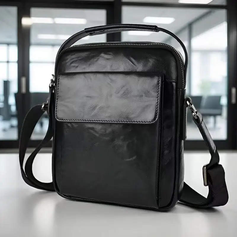 Genuine Leather Original Men's Shoulder Crossbody Bag Vertical Square Top Layer Cowhide Business Casual Large Capacity Backpack