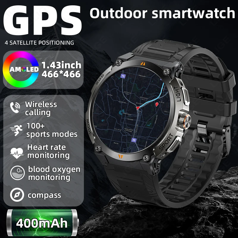 Jam Tangan Pintar Olahraga Luar Ruangan LIGE GPS Baru Baterai 400mAh Detak Jantung Kompas Ketinggian IP68 Tahan Air AI Suara Jam Tangan Pintar Olahraga 2025