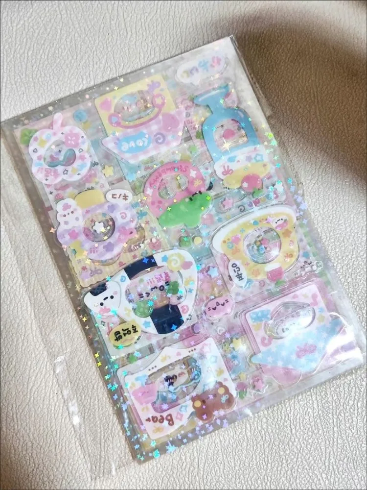 8 Sheets Cartoon Stickers Cartoon Anime Die-cutting Flashing Laser Sticker Decals DIY Handbooks Decoration