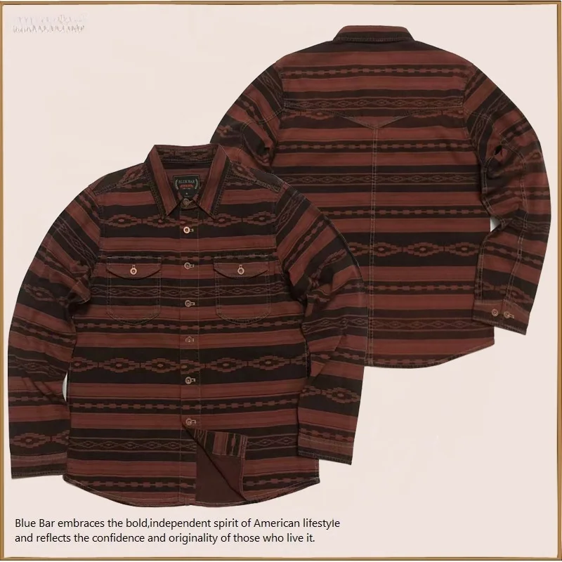 

Washed Vintage Pure Cotton Denim Jacket Navajo Totem Print Casual Style Long Sleeve Button up Men's Thickened Autumn Shirt