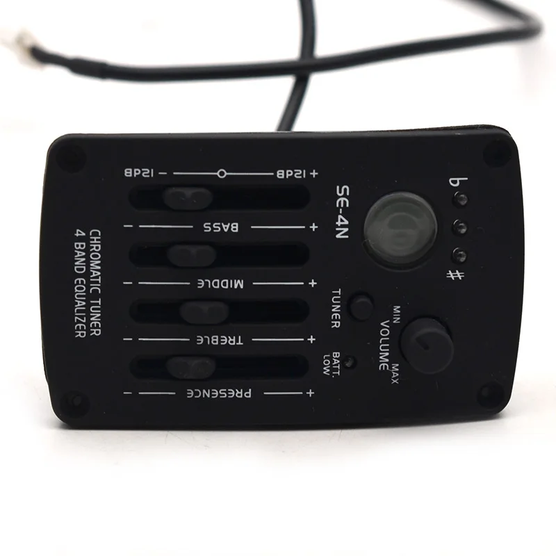 Acoustic Guitar Preamp with Round Digital Procedding Tuner, Equalizer, Guitar Pickup, Rubber Oil, Black, SE-4N, 4 Band EQ