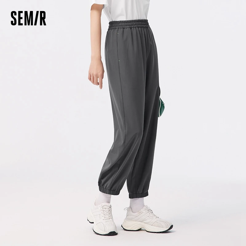 Semir Women Casual Pants Elastic Ankle Cuffs Moisture-Wicking And Quick-Drying Loose Waist Cool And Simple Eight Cropped Pants