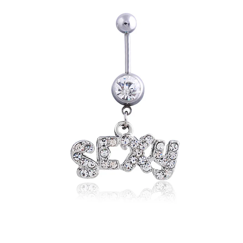 Fashion Personality SEXY Letter Belly Button Ring Sexy Pendant Stainless Steel Navel Nail Women Body Piercing Club Party Jewelry