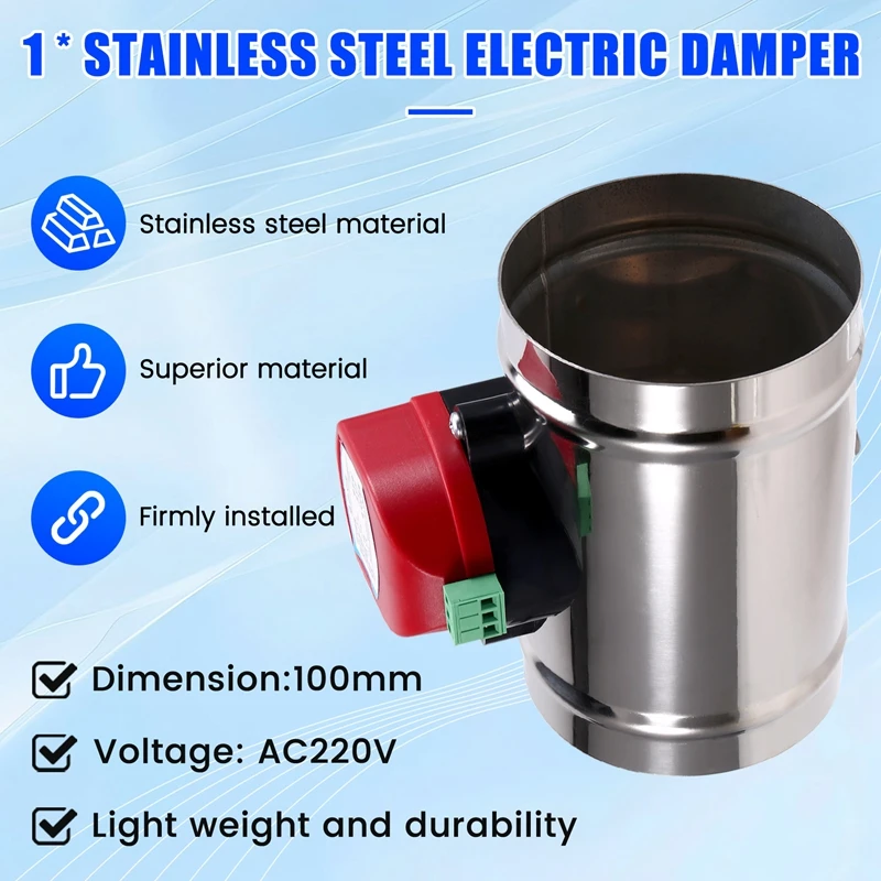 220V Stainless Steel Electric Damper Electric Air Valve Motorized Check Valve For 4Inch Pipe 100Mm