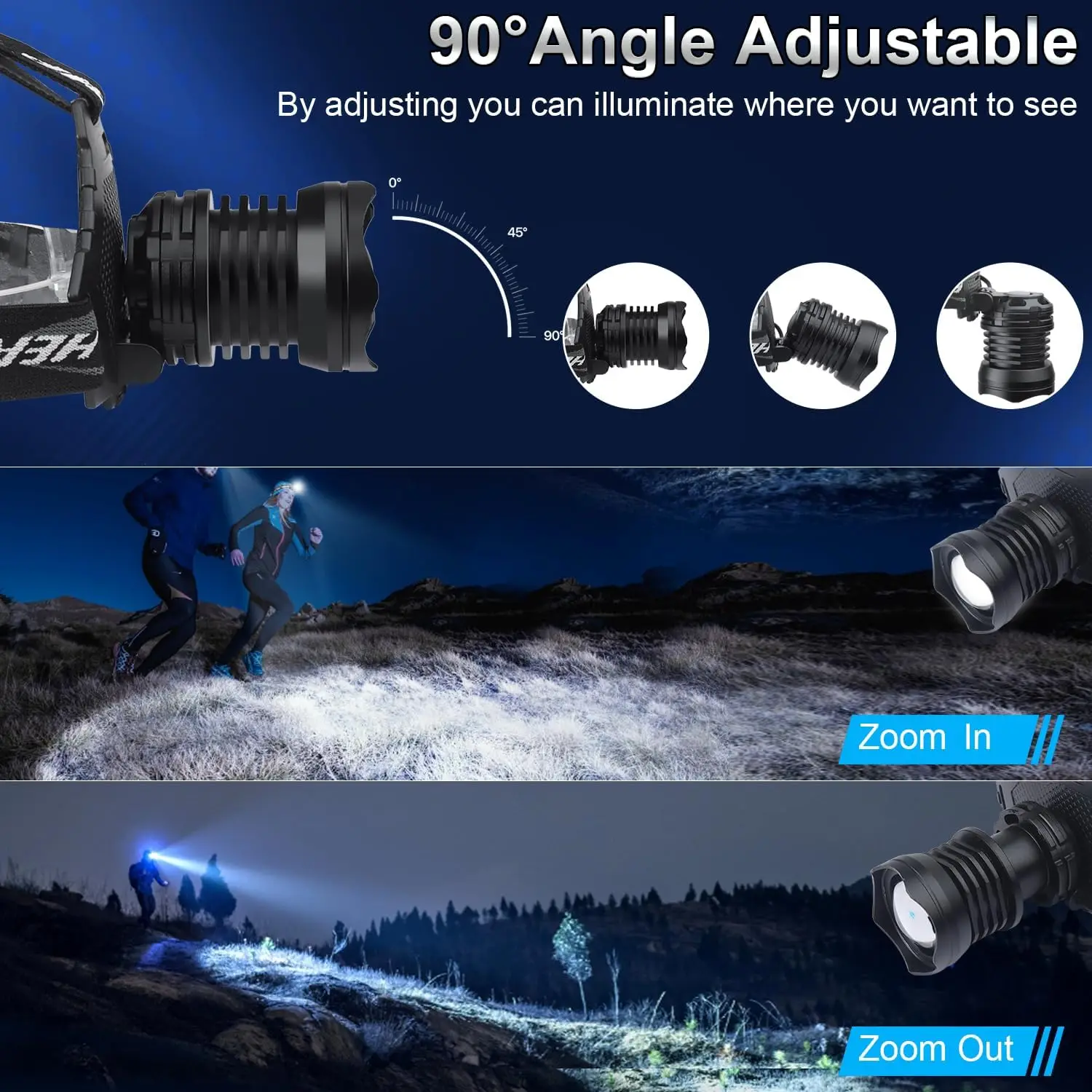 Rechargeable LED Headlamp 100000 Lumen, Super Bright Head Lamp Flashlight