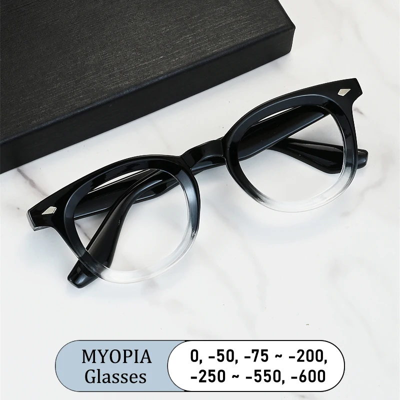 

New Vintage Brand Design Rivets Round Men Frame Myopia Glasses Prescription Nearsight Anti Blue Light Women Near Sight Eyewear