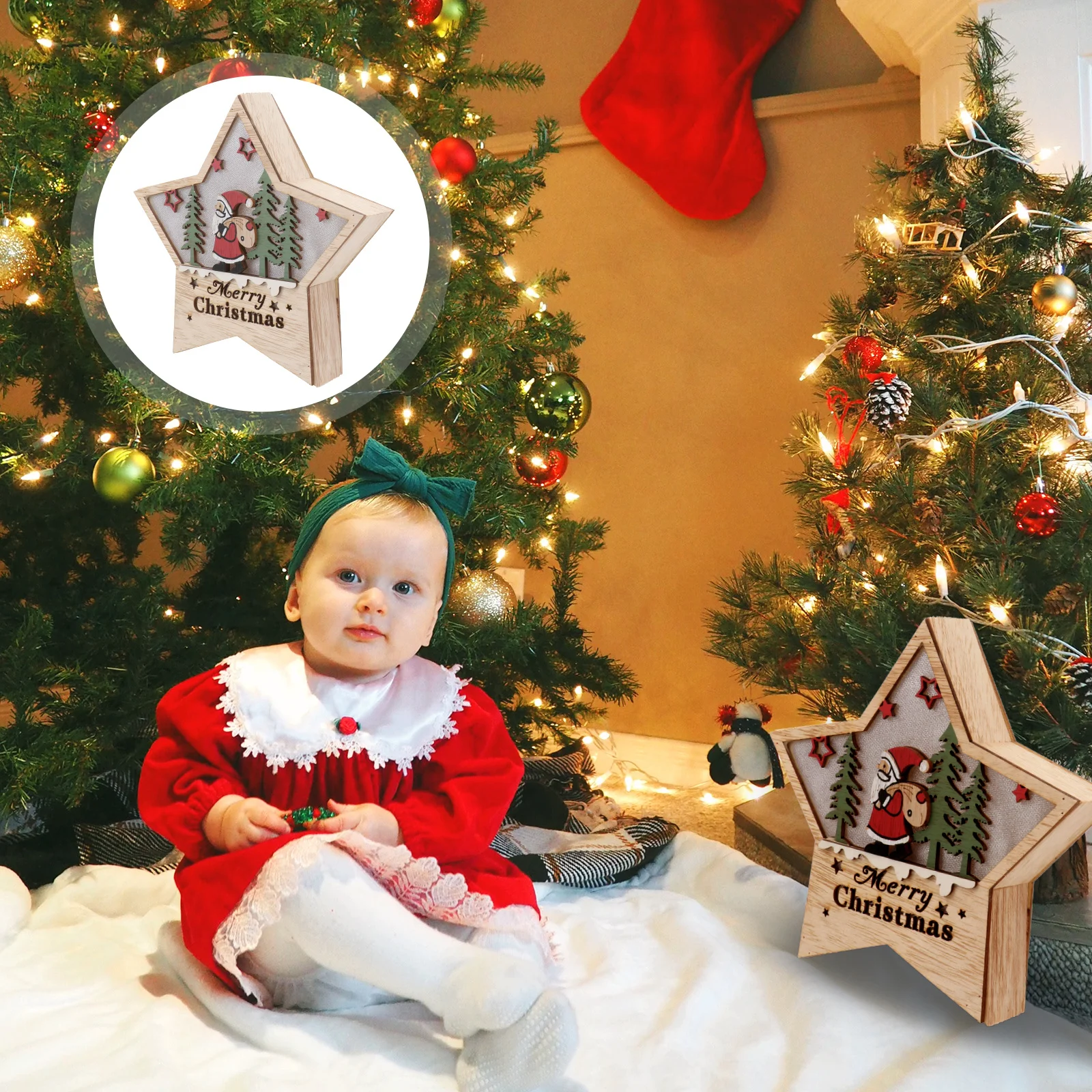 

1pc Light Up Ornament Star Shape Xmas Decor For Home Christmas Decoration Christmas Ornament Night Lamp Party Diy Adornment