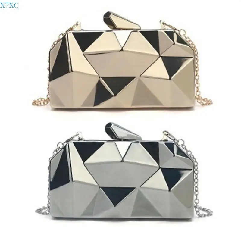 

X7XC Women Evening Bag Elegant Crossbody Bag Silver Evening Clutch Bag Box Evening Handbag Acrylic Shoulder Bag Festive Bag