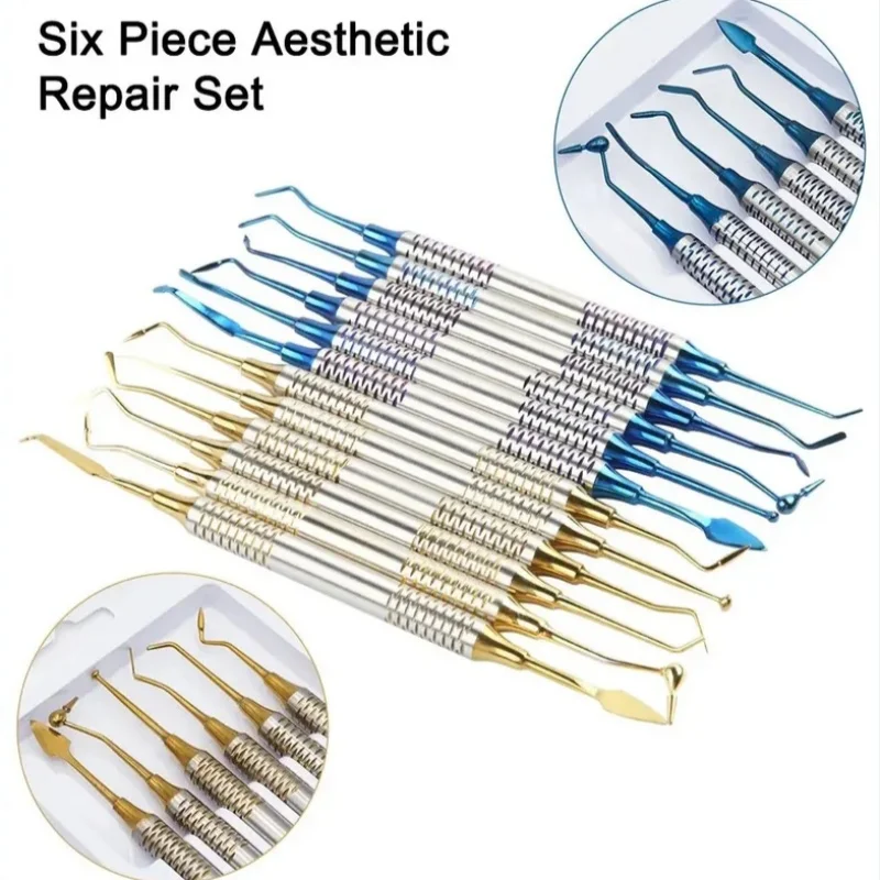 

6Pcs/Kit Orthodontic Composite Resin Filling Spatula Restoration Tool Titanium Plated Head Resin Filler Set Thick Handle