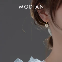 Moidan Luxury Sparkling Round Zirconia Dangle Earrings 925 Sterling Silver Charm Drop Ears For Women Wedding Statement Jewelry