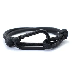 Outdoor Adventure Mountaineering Bracelet For Men Handmade Adjustable Paracord Braclet Black Carabiner Male Punk Jewelry Pulsera