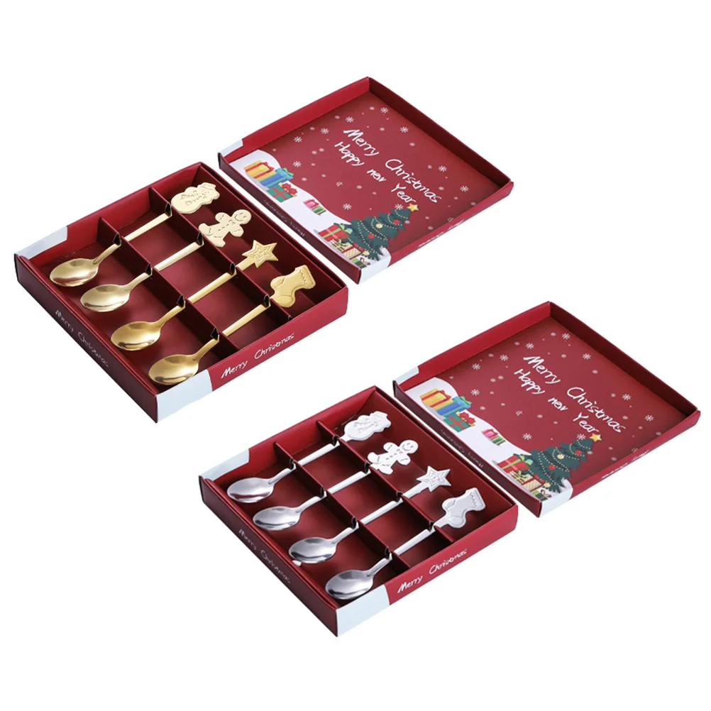 

2Sets Household Stainless Steel Xmas Dessert Spoons Smoothsurface Rustresistant Mixingcoffee Afternoontea Xmasparties