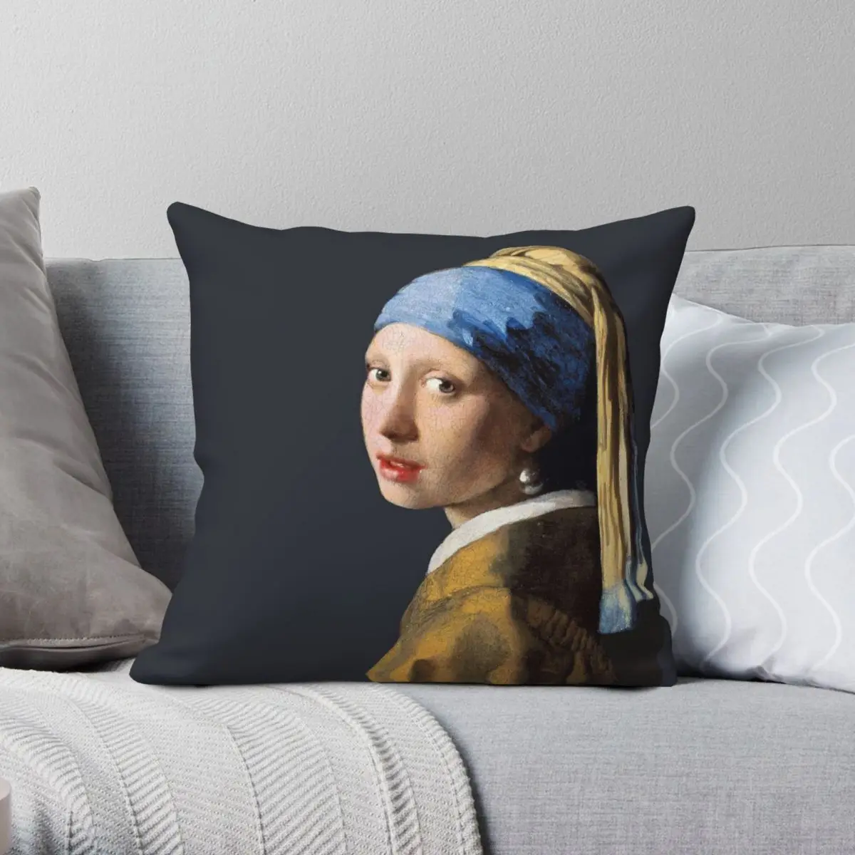 Johannes Vermeer Girl With A Pearl Earring Square Pillowcase Polyester Linen Velvet Printed Zip Decor Bed Cushion Cover 45x45