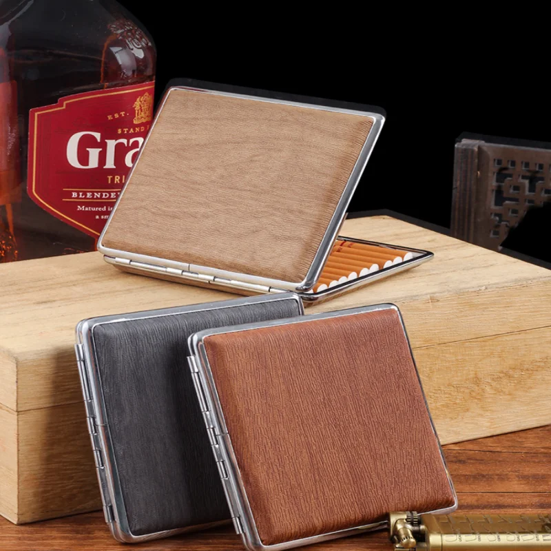 

Personalized Imitation Wood Grain Leather Cigarette Case, 20-Pack Portable Men’s Box for Coarse Tobacco Storage Accessories
