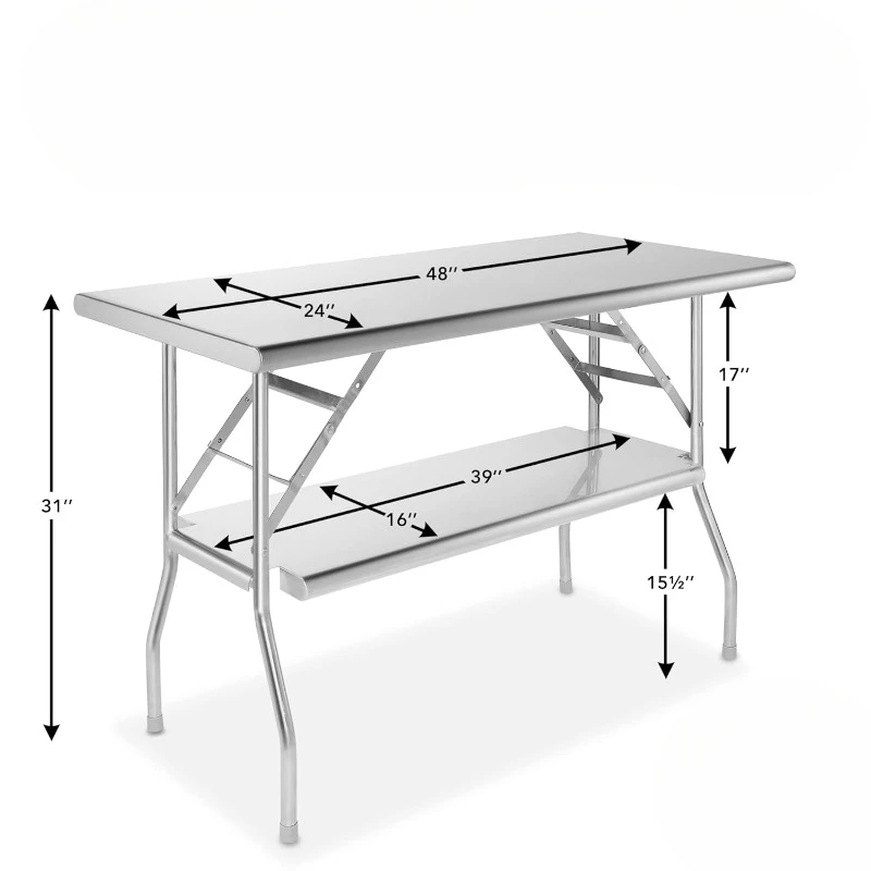 Stainless Steel Folding Table with Under Shelf, Kitchen Prep & Work Table,24