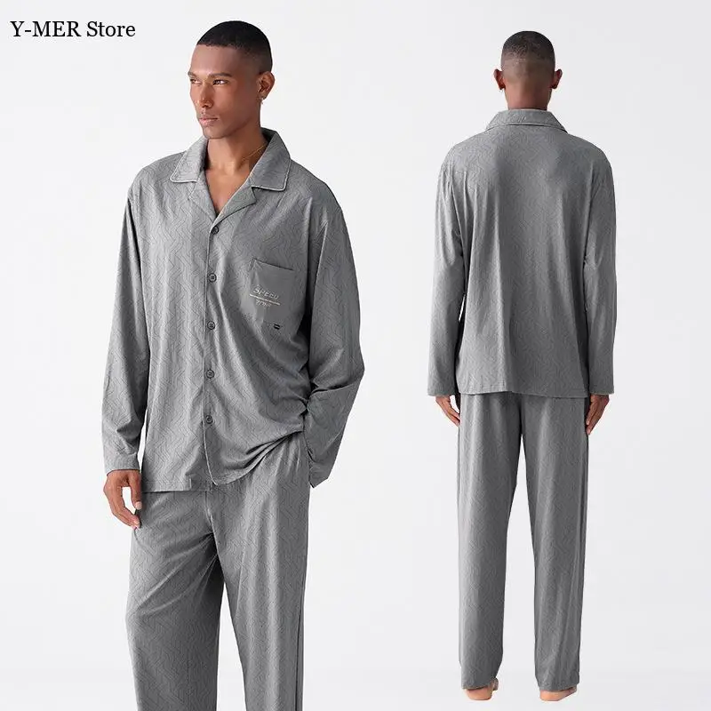 Soft Modal Cotton Pajamas Male Loose Sleepwear 2Pcs Pijamas De Hombre Loungewear Men Soft Shirt Pants Nightwear Oversize