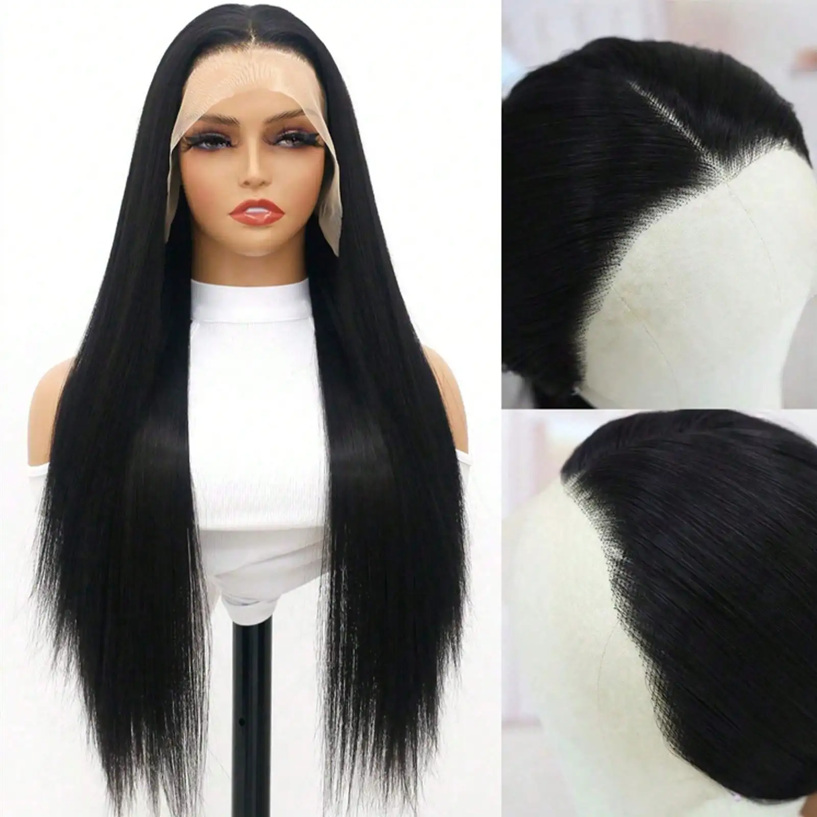 

Black Lace Front Wigs for Fashion Women 26 Inches HD Long Straight 13*4 Natural Frontal Lace High Quality Synthetic in Daily Use