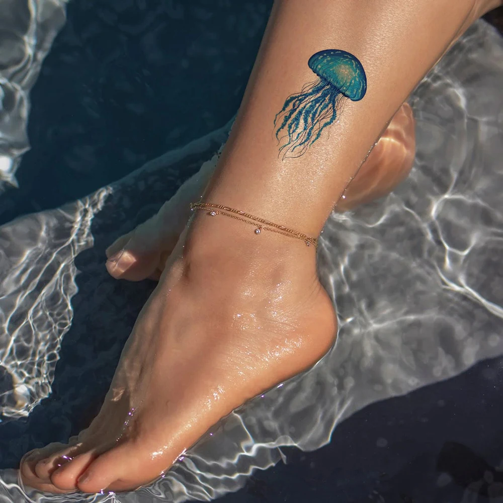 30 قطعة ملصقات الوشم مقاوم للماء لليد الأخطبوط قنديل البحر الحوت القرش المحيط موضوع الوشم المؤقت هيئة الفن لطيف وهمية الوشم